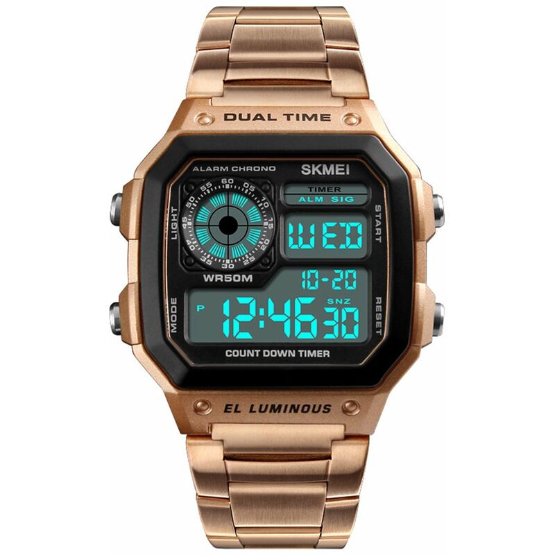 Reloj deportivo SKMEI de acero inoxidable para hombre, reloj de pulsera para hombre con retroiluminacion digital resistente al agua 5ATM, cronografo
Reloj deportivo SKMEI de acero inoxidable para hombre, reloj de pulsera para hombre con retroiluminacion digital resistente al agua 5ATM, cronografo