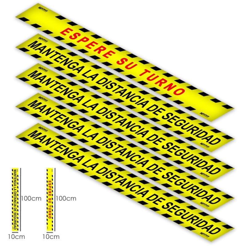 Rotulacion suelo distancia seguridad y turno. pegatinas señalizacion. 5 unidades rectangulares, 10 x 100 cm
Rotulacion suelo distancia seguridad y turno. pegatinas señalizacion. 5 unidades rectangulares, 10 x 100 cm