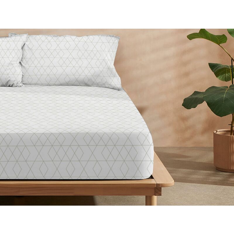 Sábana bajera ajustable 100% algodón puro, 105 (105 x 200 cm +28 cm fuelle), 1 pieza, estampado geométrico en blanco con líneas verdes
Sábana bajera ajustable 100% algodón puro, 105 (105 x 200 cm +28 cm fuelle), 1 pieza, estampado geométrico en blanco con líneas verdes