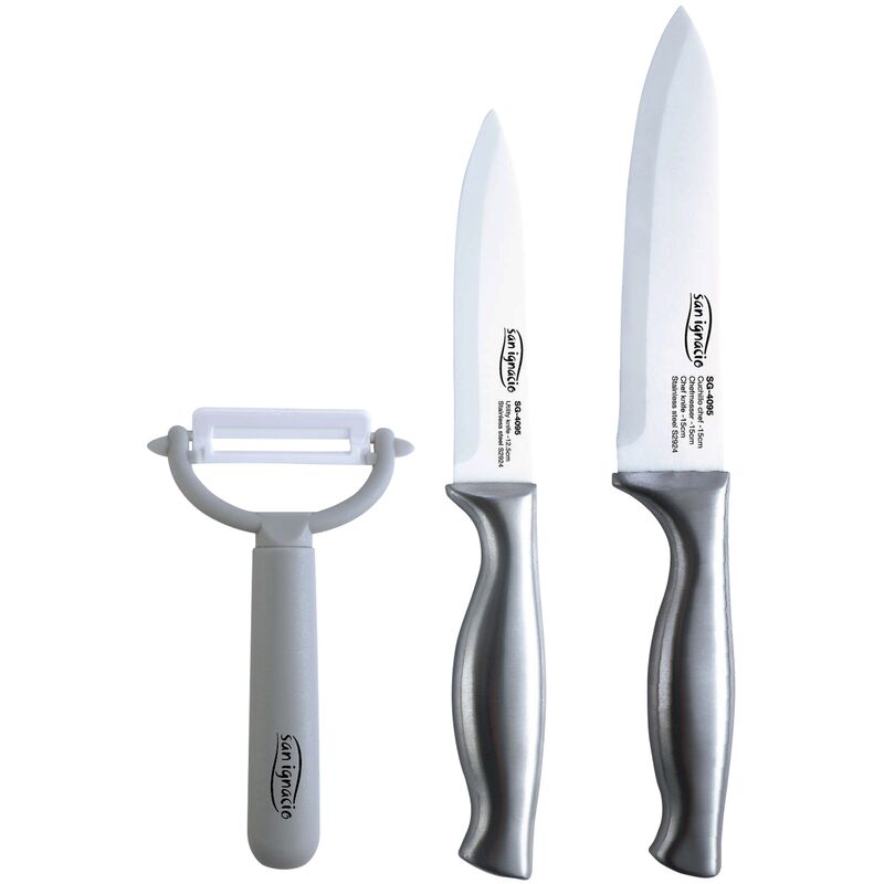 San Ignacio - Set 3pcs: 2 cuchillos + pelador, en acero inoxidable + cerámica, colección Cronos
San Ignacio - Set 3pcs: 2 cuchillos + pelador, en acero inoxidable + cerámica, colección Cronos