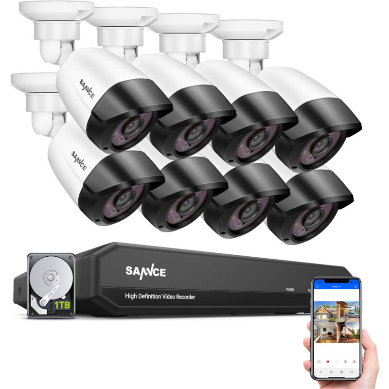 8 canales 5MP Super HD DVR con cable Seguridad 8 piezas Sistema de cámara Visión nocturna por infrarrojos Vigilancia IP66 - con disco duro de 1TB
8 canales 5MP Super HD DVR con cable Seguridad 8 piezas Sistema de cámara Visión nocturna por infrarrojos Vigilancia IP66 - con disco duro de 1TB