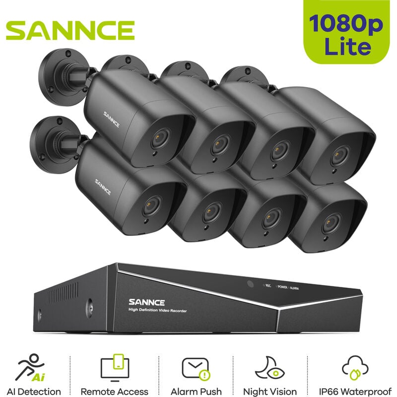SANNCE KIT cámara de vigilancia 8CH TVI DVR grabadora + 8 cámara HD 1080P Exterior visión nocturna de 20m – Sin disco duro
SANNCE KIT cámara de vigilancia 8CH TVI DVR grabadora + 8 cámara HD 1080P Exterior visión nocturna de 20m – Sin disco duro
