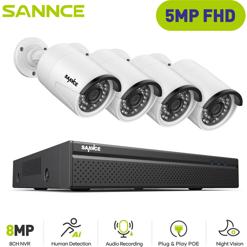 SANNCE Sistema de seguridad de video de red PoE FHD de 5MP, NVR de vigilancia de 8CH y 5MP con compresión de video H.264 +, cámaras impermeables de 4
SANNCE Sistema de seguridad de video de red PoE FHD de 5MP, NVR de vigilancia de 8CH y 5MP con compresión de video H.264 +, cámaras impermeables de 4
