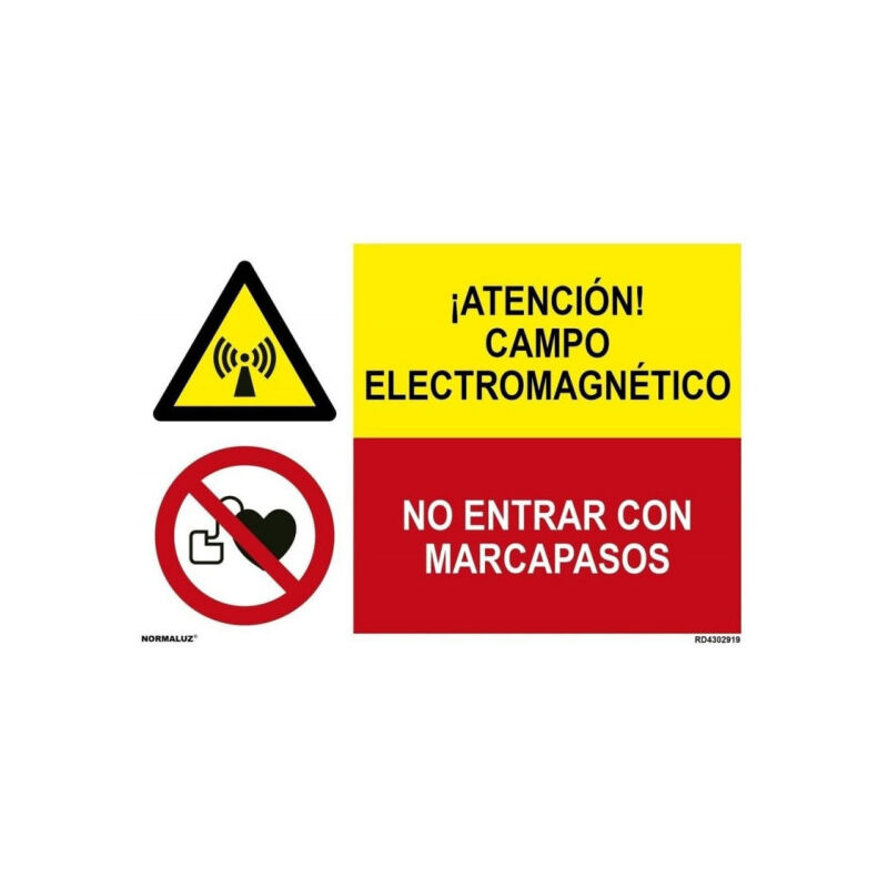 Señal combinada atención electromagnético y no entrar con marcapasos | PVC Blanco 07 mm
Señal combinada atención electromagnético y no entrar con marcapasos | PVC Blanco 07 mm