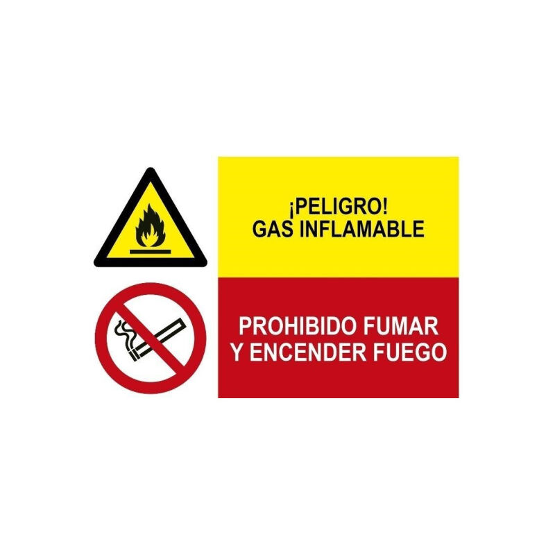 Señal combinada peligro gas inflamable y prohibido fumar y encender fuego | Adhesivo vinilo
Señal combinada peligro gas inflamable y prohibido fumar y encender fuego | Adhesivo vinilo