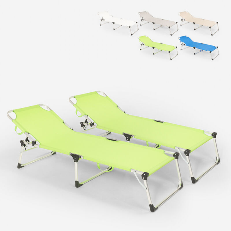 Set de 2 tumbonas plegables de aluminio para playa, jardín y mar Seychelles | Verde oscuro
Set de 2 tumbonas plegables de aluminio para playa, jardín y mar Seychelles | Verde oscuro