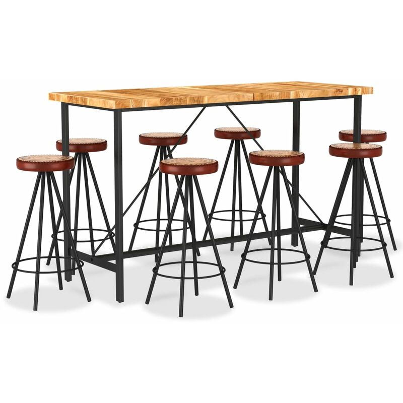 Youthup - Set muebles de bar 9 pzas madera maciza acacia cuero real lona - Marrón
Youthup - Set muebles de bar 9 pzas madera maciza acacia cuero real lona - Marrón