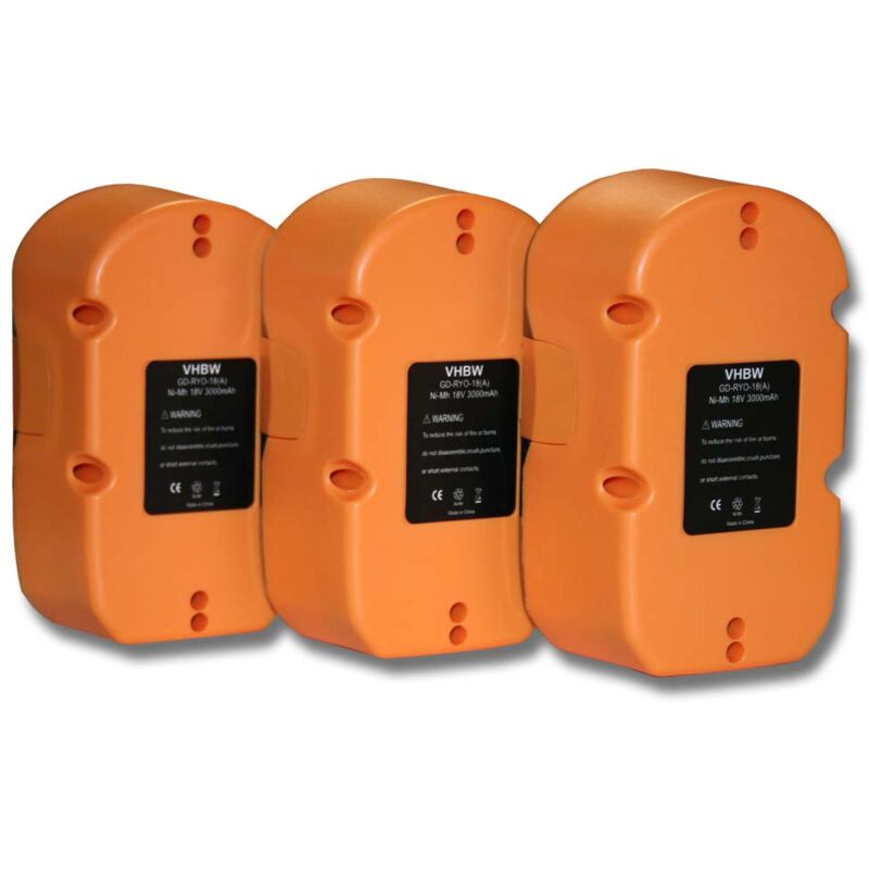 Set 3 baterías Ni-MH 3000mAh para herramientas Ryobi LCD1802, P200, P202, P210, P2100, P2105, P211 sustituye Ryobi ABP1801, ABP1803, BCP1817/2SM
Set 3 baterías Ni-MH 3000mAh para herramientas Ryobi LCD1802, P200, P202, P210, P2100, P2105, P211 sustituye Ryobi ABP1801, ABP1803, BCP1817/2SM