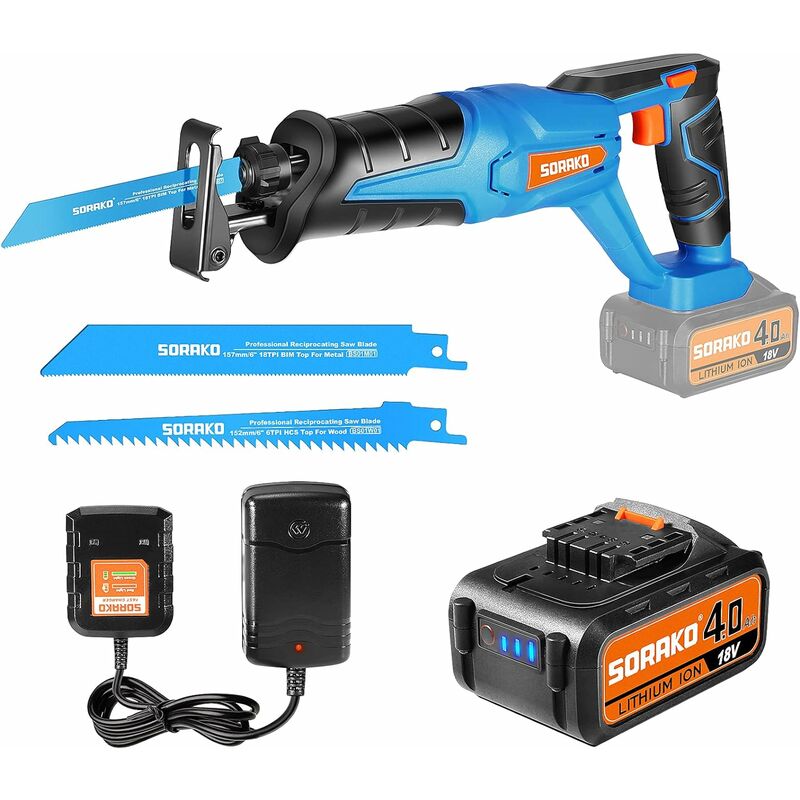 Sierra recíproca 18V, SORAKO Sierra Alternativa con Batería 4.0mAh, 3000SPM , 2 Hojas de Sierra, Ideal para Cortar Madera y Metal
Sierra recíproca 18V, SORAKO Sierra Alternativa con Batería 4.0mAh, 3000SPM , 2 Hojas de Sierra, Ideal para Cortar Madera y Metal