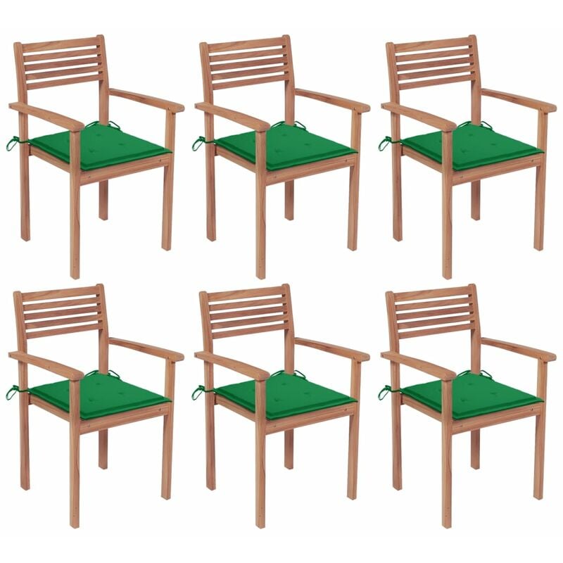 Sillas apilables de jardín 6 uds madera de teca con cojines 
Sillas apilables de jardín 6 uds madera de teca con cojines