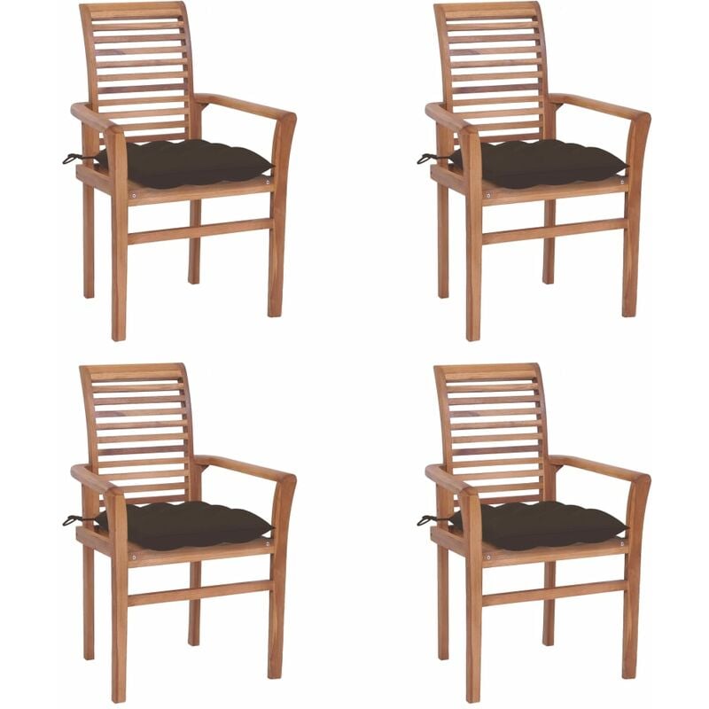 Youthup - Sillas de comedor 4 uds madera de teca con cojines gris taupe