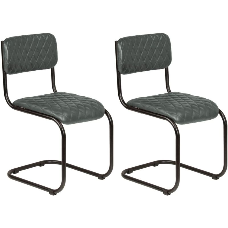 vidaXL Sillas de Comedor Cuero Auténtico 2 Unidades Gris - Gris