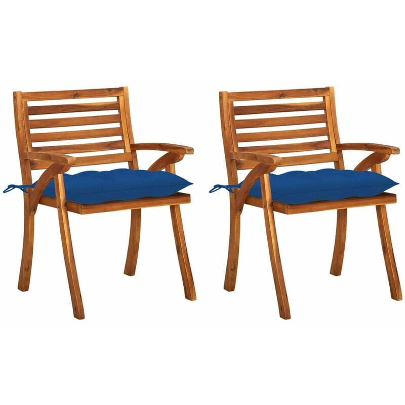 Happyshopping - Sillas de comedor jardin con cojines 2 uds madera maciza acacia