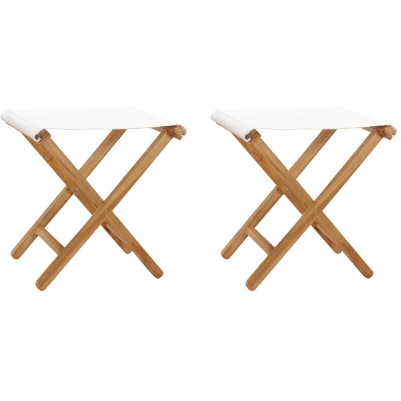 vidaXL Sillas plegables 2 uds madera maciza de teca tela blanco crema - Blanco 
vidaXL Sillas plegables 2 uds madera maciza de teca tela blanco crema - Blanco