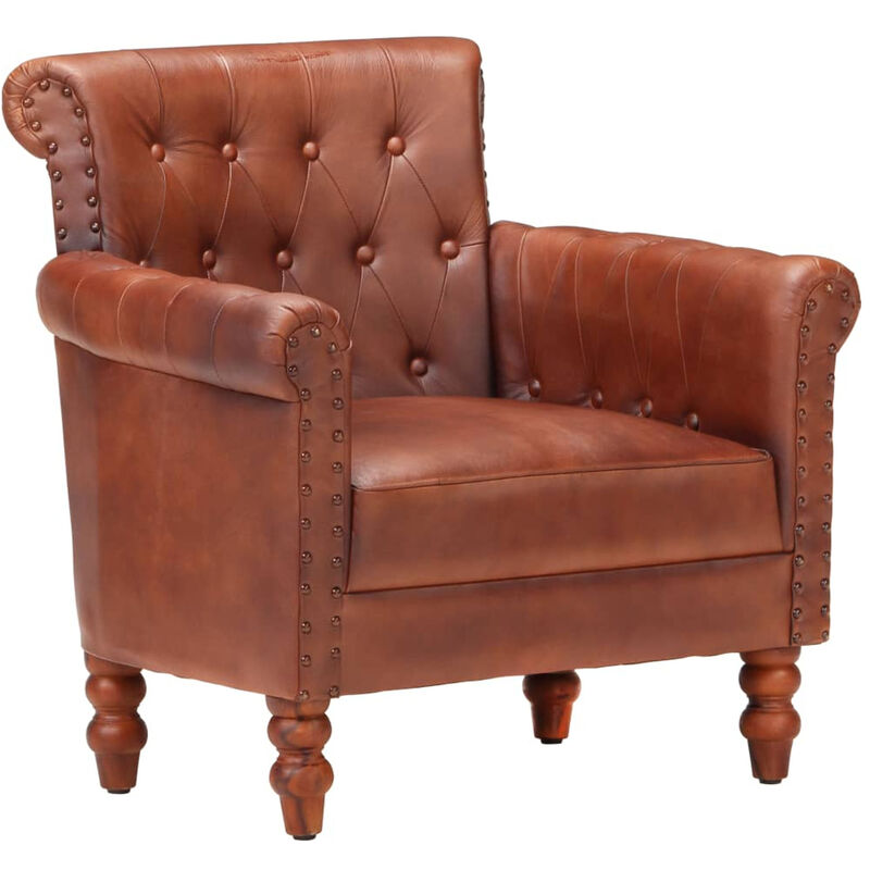 Sillon de cuero autentico de cabra marron oscuro