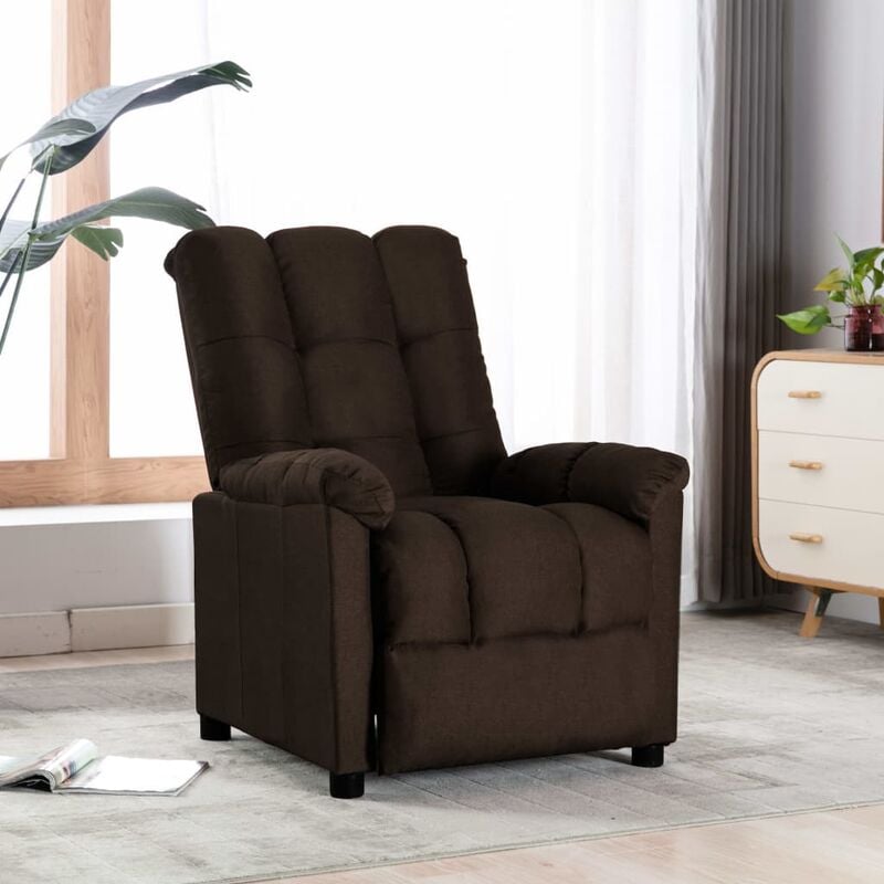Sillón reclinable de tela marrón oscuro