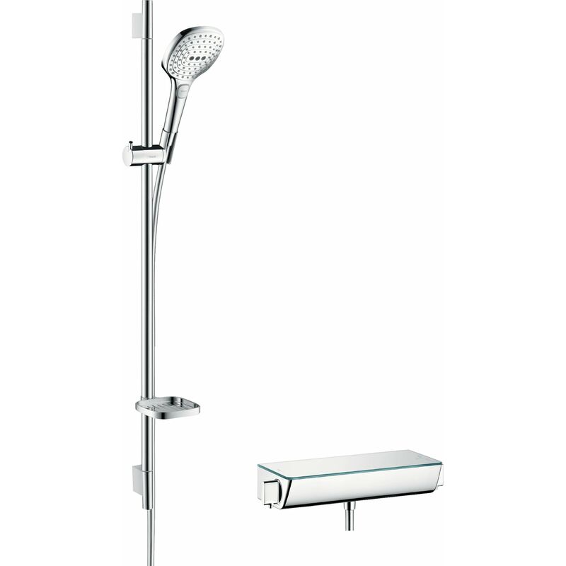 Sistema de ducha de superficie Hansgrohe Raindance Select 120 con Ecostat Select termostato y barra de ducha de 90 cm, 27039, color: Cromado / Blanco
Sistema de ducha de superficie Hansgrohe Raindance Select 120 con Ecostat Select termostato y barra de ducha de 90 cm, 27039, color: Cromado / Blanco