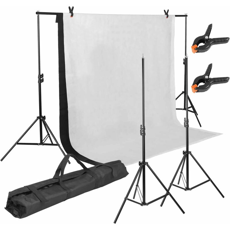 Sistema de Soporte de Fondo de 3m x 2m, 1.6 x 2mTelón de Fondo de Muselina (Blanco/Negro), Trípode Ajustable de 65 cm a 200 cm con Estuche de
Sistema de Soporte de Fondo de 3m x 2m, 1.6 x 2mTelón de Fondo de Muselina (Blanco/Negro), Trípode Ajustable de 65 cm a 200 cm con Estuche de