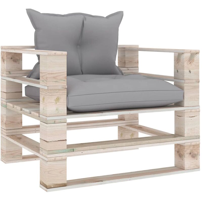 Sofá de palets para jardín con cojines gris madera de pino 
Sofá de palets para jardín con cojines gris madera de pino