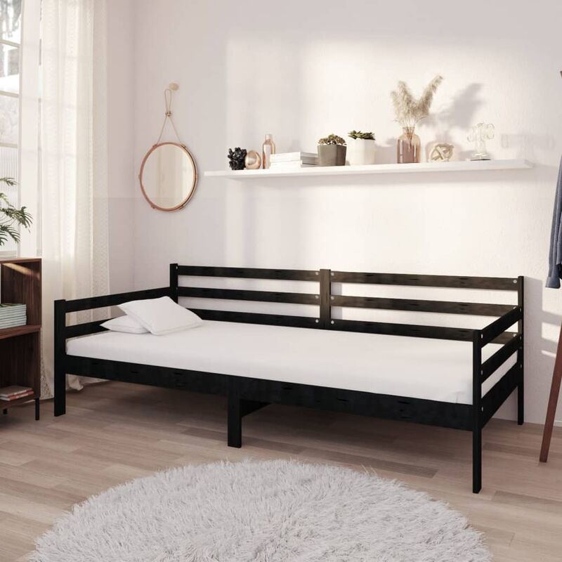 Sofá cama con colchón madera de pino maciza negro 90x200 cm 
Sofá cama con colchón madera de pino maciza negro 90x200 cm