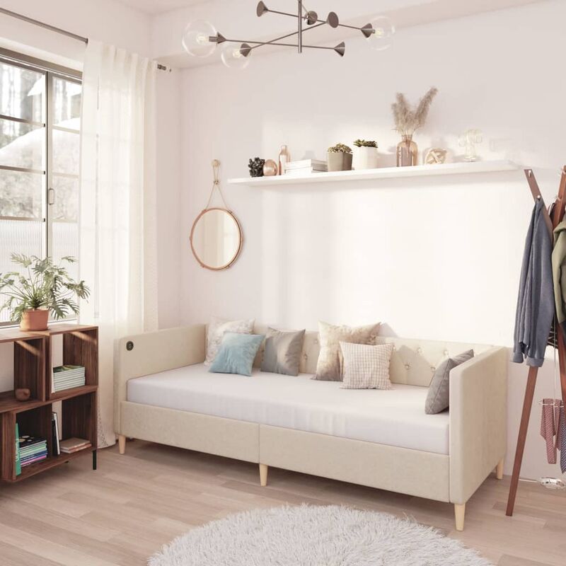 Sofá cama con colchón USB de tela crema 90x200 cm 
Sofá cama con colchón USB de tela crema 90x200 cm