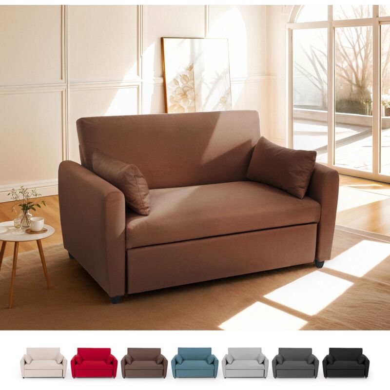 Sofá cama extraíble de 2 plazas diseño moderno en tejido PORTO RICO | Color: Marrón
Sofá cama extraíble de 2 plazas diseño moderno en tejido PORTO RICO | Color: Marrón