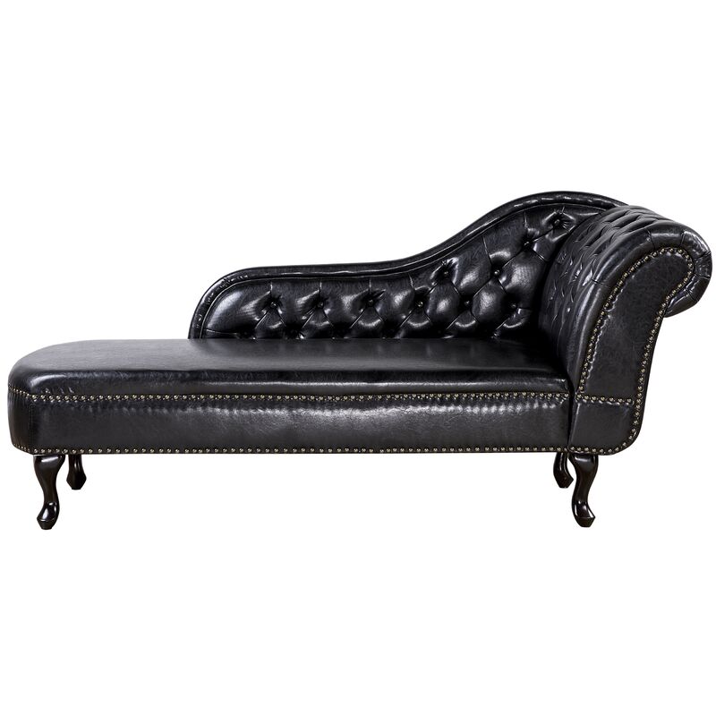 Chaise longue de piel sintética negra derecho NIMES