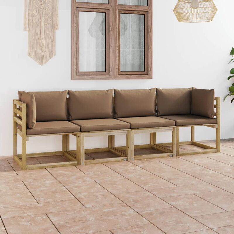 Sofá de jardín de 4 plazas con cojines gris taupe