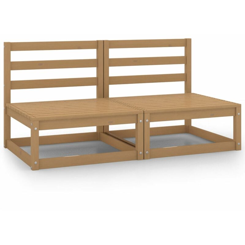 Sofás centrales de jardín 2 uds madera maciza pino marrón miel