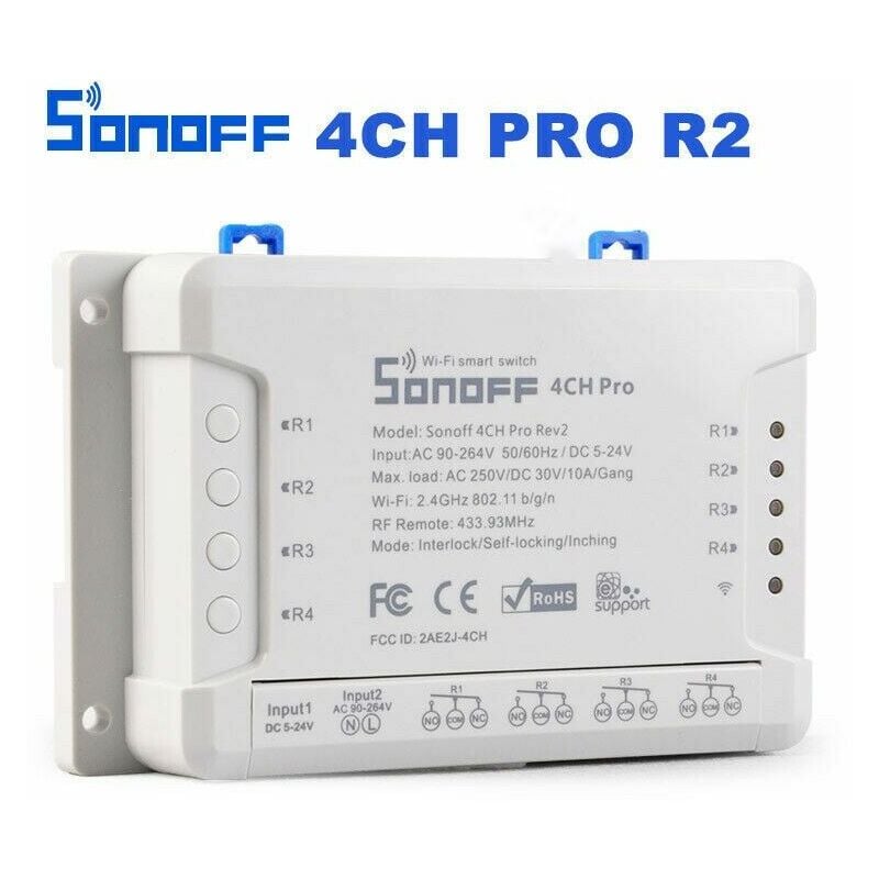 4CH Pro R2 433MHZ 4 canales Interruptor Inalambrico WiFi para Domótica compatible con Amazon Alexa y Google Home - Sonoff
4CH Pro R2 433MHZ 4 canales Interruptor Inalambrico WiFi para Domótica compatible con Amazon Alexa y Google Home - Sonoff