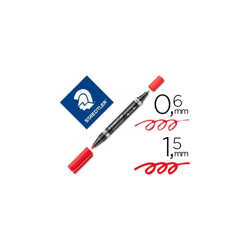 Rotulador staedtler lumocolor permanente duo 348 rojo punta f 0,6 mm punta m 1,5 mm (pack de 10 uds.)
Rotulador staedtler lumocolor permanente duo 348 rojo punta f 0,6 mm punta m 1,5 mm (pack de 10 uds.)