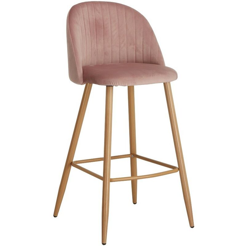 Taburete VELVET, metal, terciopelo rosa