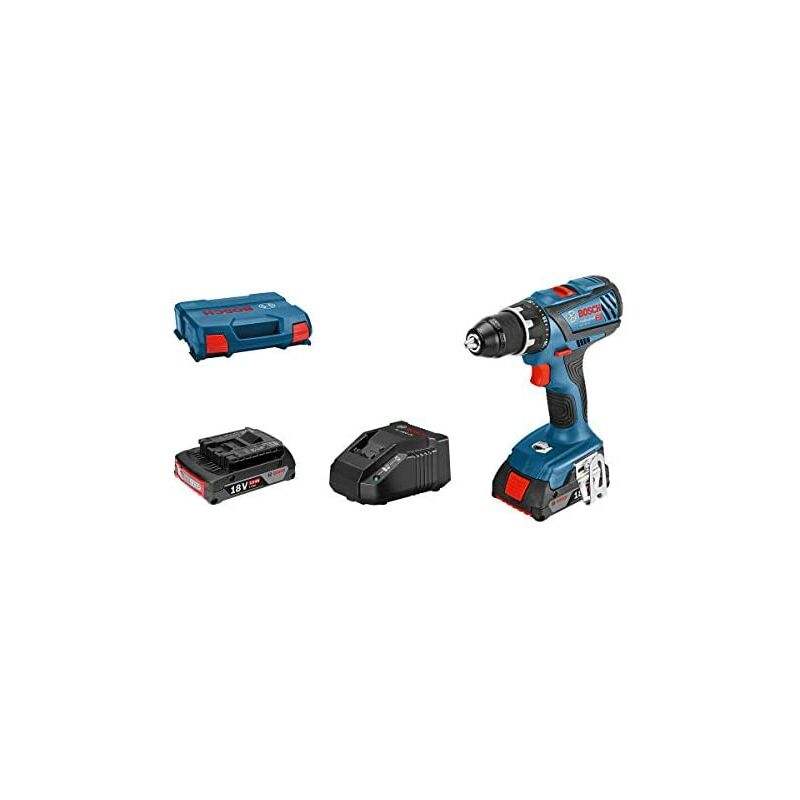 Bosch - Professional 18V System GSR 18V-28 - Atornillador a batería (63 Nm, Ø máx. tornillo 10 mm, 2 baterías x 2,0 Ah, en L-Case)