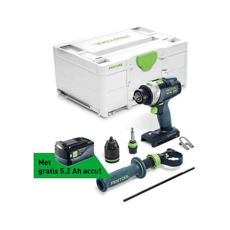 Festool TPC 18/4 I-Basic-5,2 QUADRIVE Taladro atornillador de percusión a batería
Festool TPC 18/4 I-Basic-5,2 QUADRIVE Taladro atornillador de percusión a batería
