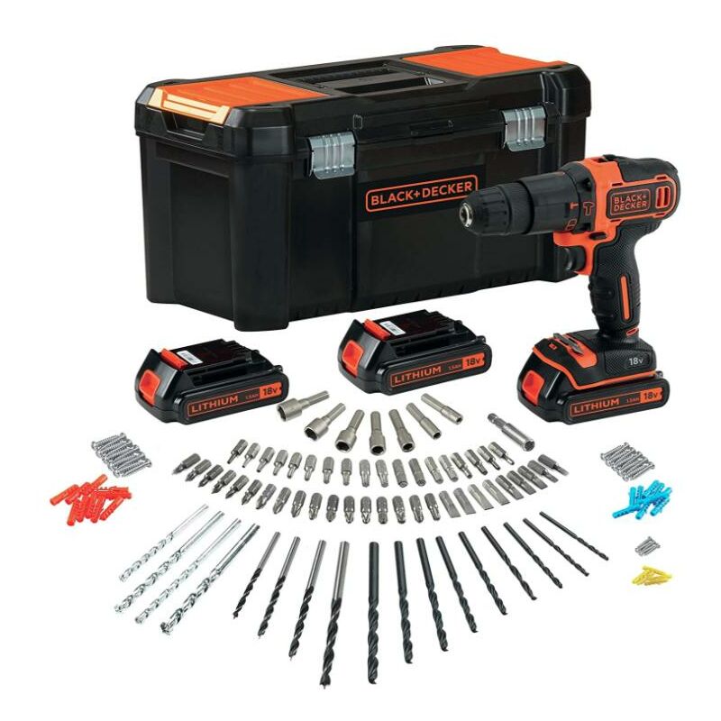 Black+decker - Kit taladro atornillador de 18 V + baterias + cargador + accesorios BDCHD181B3A-QW Black & Decker
Black+decker - Kit taladro atornillador de 18 V + baterias + cargador + accesorios BDCHD181B3A-QW Black & Decker