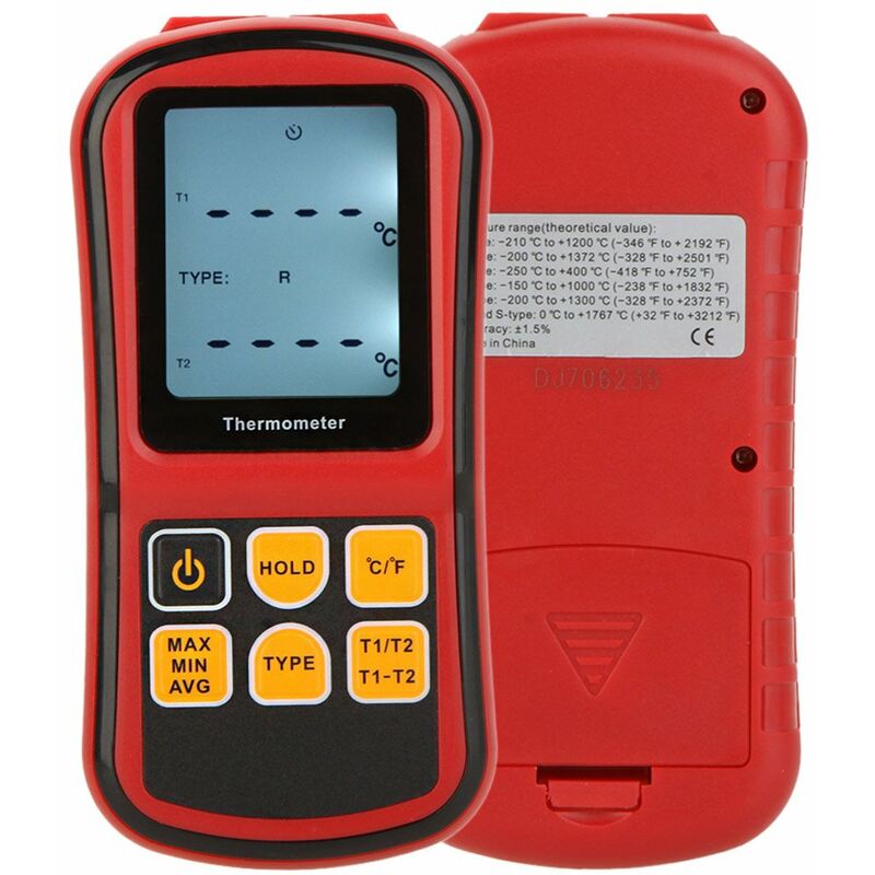Kkmoon - Termometro digital GM1312, medidor de temperatura de doble canal, probador para termopar K / J / T / E / R / S / N con retroiluminacion LCD
Kkmoon - Termometro digital GM1312, medidor de temperatura de doble canal, probador para termopar K / J / T / E / R / S / N con retroiluminacion LCD