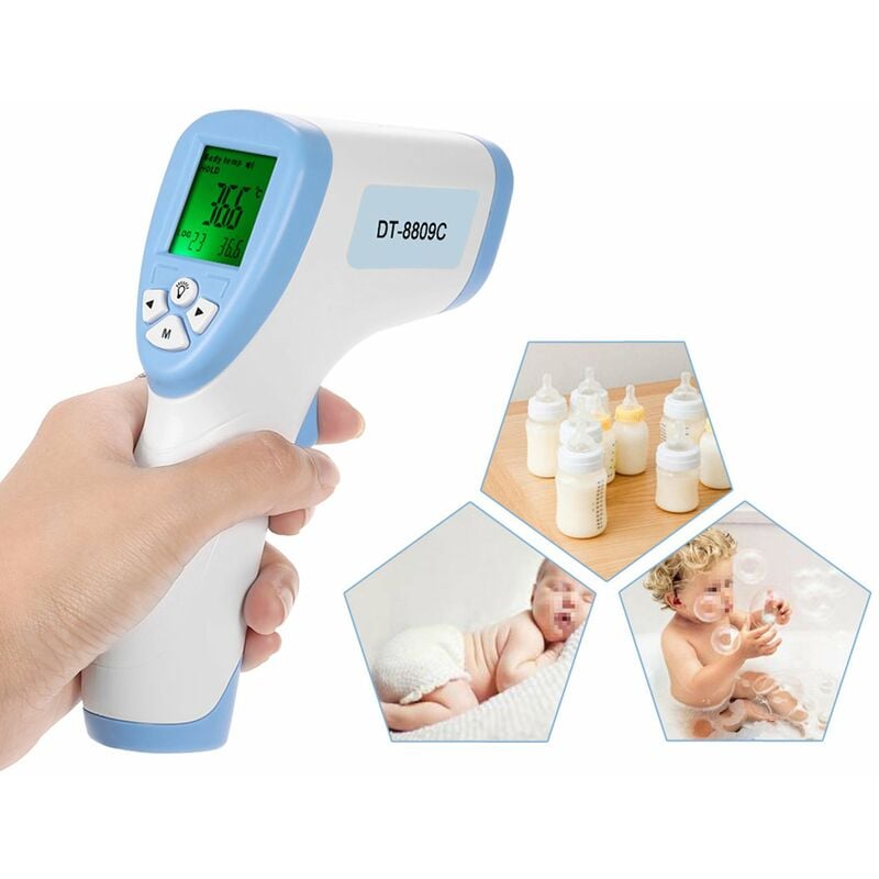 Termometro infrarrojo IR sin contacto LCD digital Funcion de retencion de datos de medicion de temperatura de la superficie del cuerpo de la frente
Termometro infrarrojo IR sin contacto LCD digital Funcion de retencion de datos de medicion de temperatura de la superficie del cuerpo de la frente