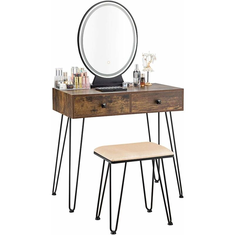 Tocador con Espejo,Taburete y Cajones Mesa de Maquillaje Tocador con LED Luz Ajustable Escritorio Nuez
Tocador con Espejo,Taburete y Cajones Mesa de Maquillaje Tocador con LED Luz Ajustable Escritorio Nuez