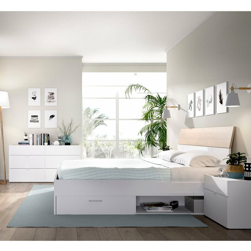 TODO Dormitorio, Cama con cajones y huecos + Cabezal con Mesitas de noche incluidas + Cómoda INCLUIDA , acabado Blanco combinado Natural
TODO Dormitorio, Cama con cajones y huecos + Cabezal con Mesitas de noche incluidas + Cómoda INCLUIDA , acabado Blanco combinado Natural