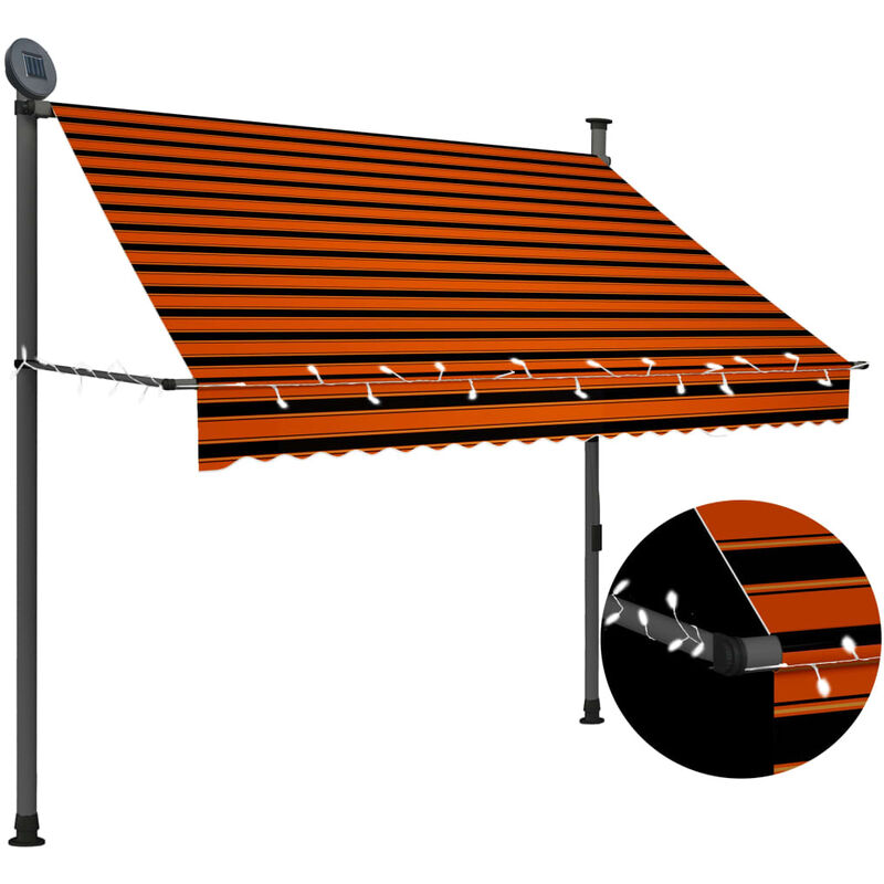 Toldo manual retráctil con LED naranja y marrón 200 cm