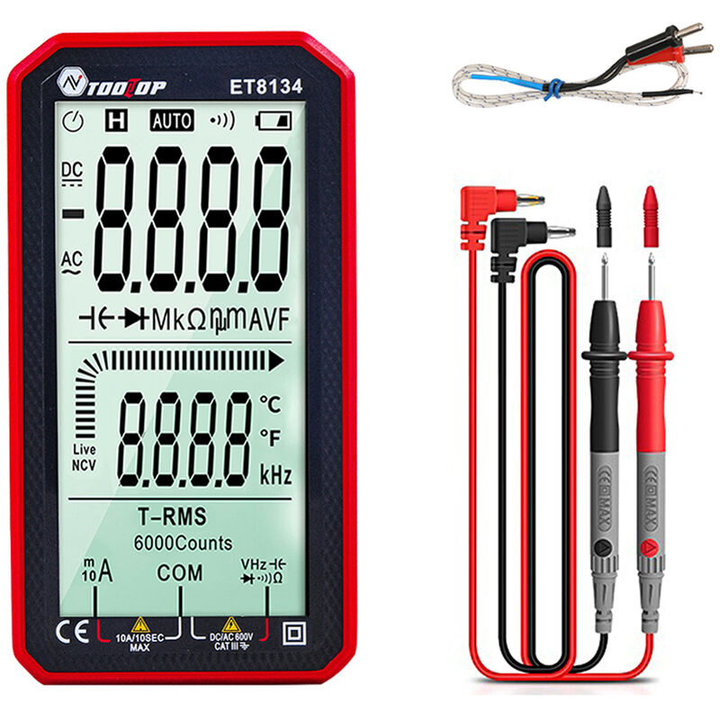 TOOLTOP ET8134 Multimetro portatil de pantalla LCD de alta definicion de 4,7 pulgadas, multimetro multifuncion
TOOLTOP ET8134 Multimetro portatil de pantalla LCD de alta definicion de 4,7 pulgadas, multimetro multifuncion