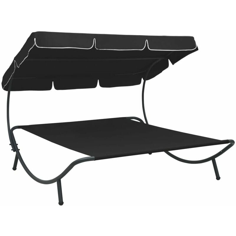 Tumbona sofa de jardin con toldo negro