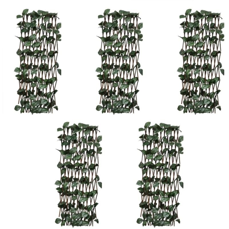 vidaXL Vallas enrejadas de sauce 5 uds hojas artificiales 180x30 cm - Marrón