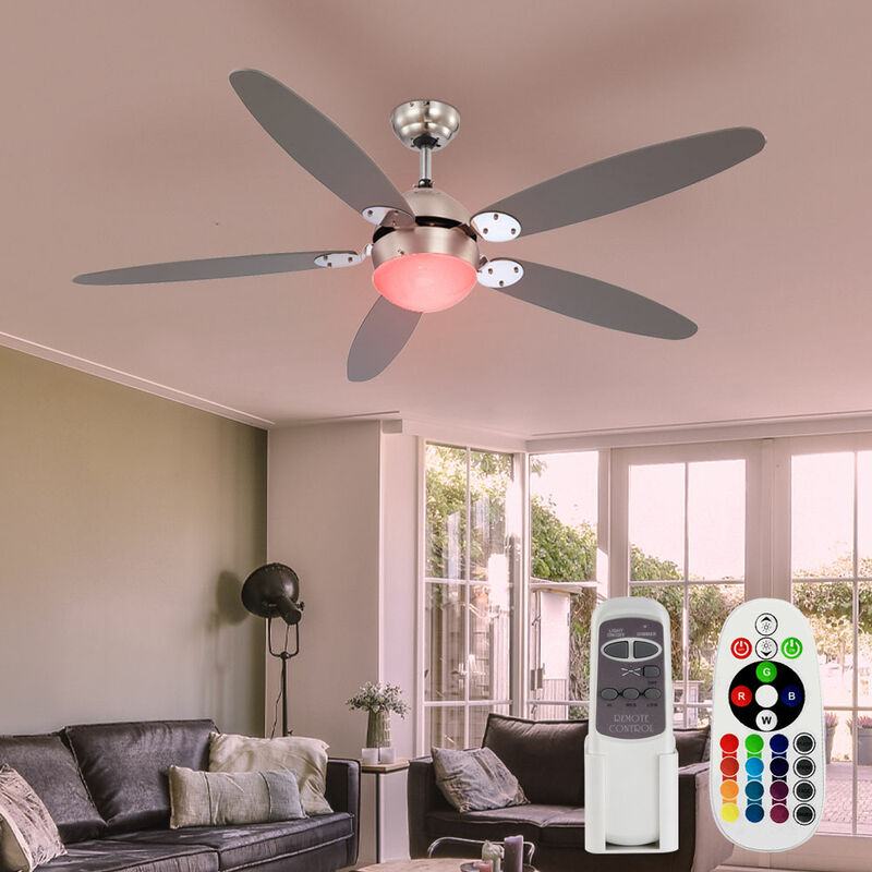 Ventilador de techo con cambiador de color RGB-LED, mando a distancia, regulable, 3 pasos adelante / atrás 132 cm
Ventilador de techo con cambiador de color RGB-LED, mando a distancia, regulable, 3 pasos adelante / atrás 132 cm