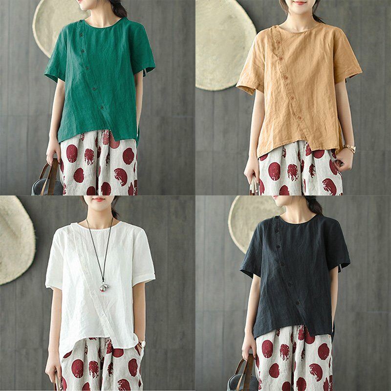 Verano Mujer Blusa de algodon vintage Botones de color solido O Cuello de manga corta Camiseta asimetrica superior,Verde, 2XL
Verano Mujer Blusa de algodon vintage Botones de color solido O Cuello de manga corta Camiseta asimetrica superior,Verde, 2XL