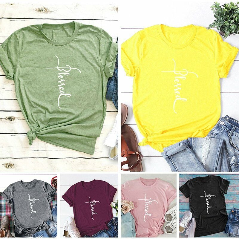 Verano Mujer Casual Algodon Camiseta divertida Blessed Letter Print O Cuello Manga corta Cute Tee Tops Pullover, Pink, L
Verano Mujer Casual Algodon Camiseta divertida Blessed Letter Print O Cuello Manga corta Cute Tee Tops Pullover, Pink, L
