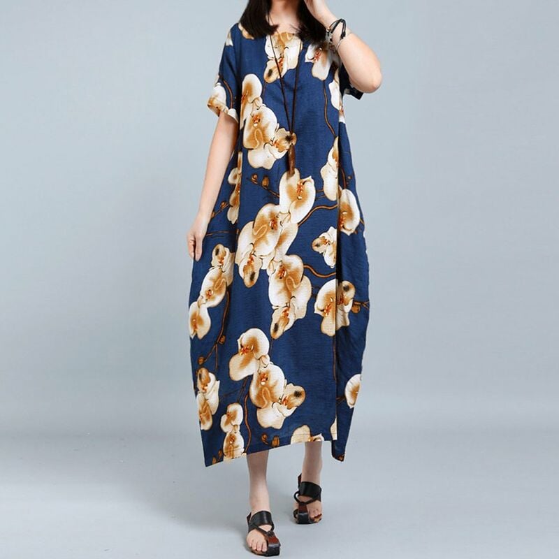 Verano Mujer Tallas grandes Casual Estampado floral Vestido suelto Manga corta Cuello redondo Bolsillos Vestido largo de gran tamano Kaftan,Azul
Verano Mujer Tallas grandes Casual Estampado floral Vestido suelto Manga corta Cuello redondo Bolsillos Vestido largo de gran tamano Kaftan,Azul