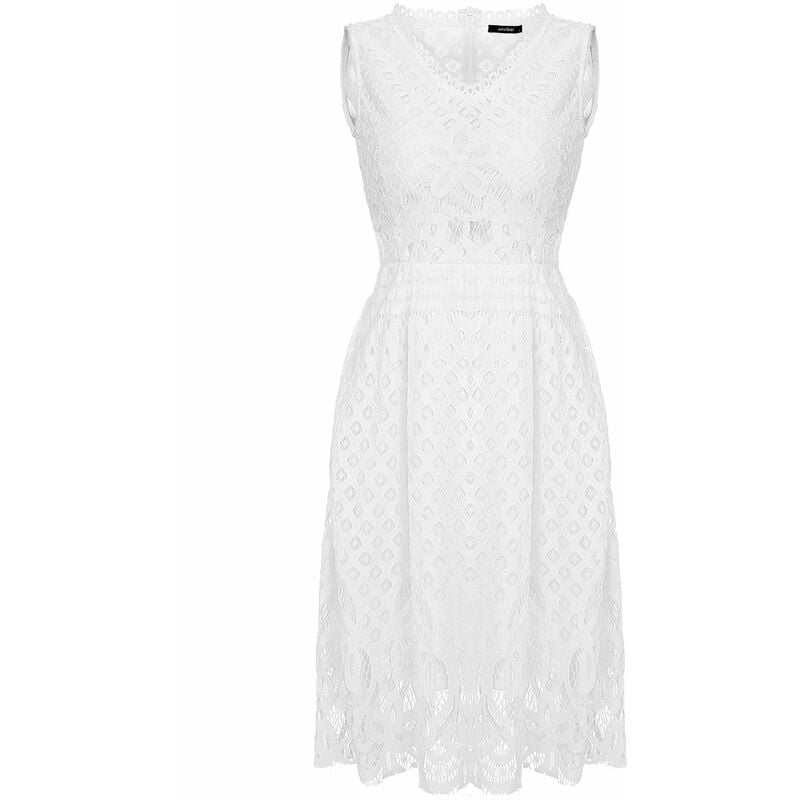 Vestido de fiesta de coctel elegante sin mangas con encaje y ajuste acampanado para mujer, blanco, XL
Vestido de fiesta de coctel elegante sin mangas con encaje y ajuste acampanado para mujer, blanco, XL