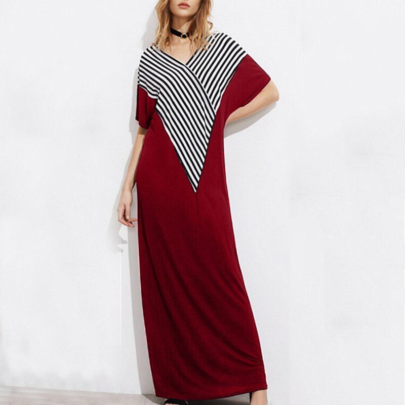 Vestido largo a rayas sueltas con cuello en V Manga corta Bolsillos laterales Vestido largo informal de verano de talla grande
Vestido largo a rayas sueltas con cuello en V Manga corta Bolsillos laterales Vestido largo informal de verano de talla grande