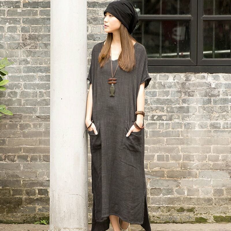 Vestido largo holgado informal Retro de verano de gran tamano para mujer, vestido largo hasta el tobillo de manga corta solida de algodon y lino de
Vestido largo holgado informal Retro de verano de gran tamano para mujer, vestido largo hasta el tobillo de manga corta solida de algodon y lino de